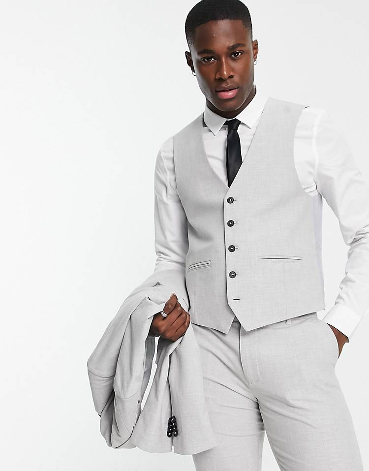 New Look skinny suit vest in light gray plaid